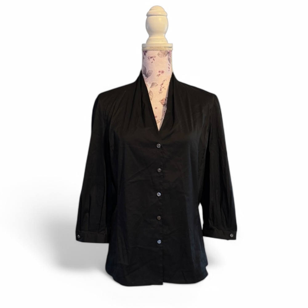 Vintage Talbots Black Button Blouse - Picture 1 of 4